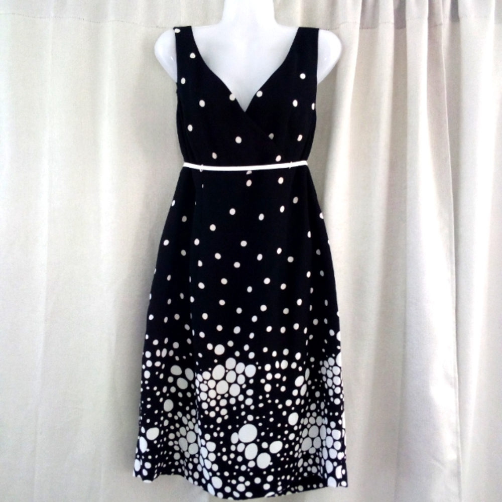 S.L. Fashions Polkadot Sheath Dress Black and White Size 14 P
